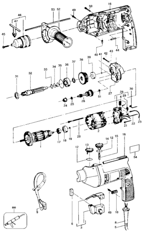 Default Diagram and Parts List for 5065-BDK Type 1 Black and Decker Hammer